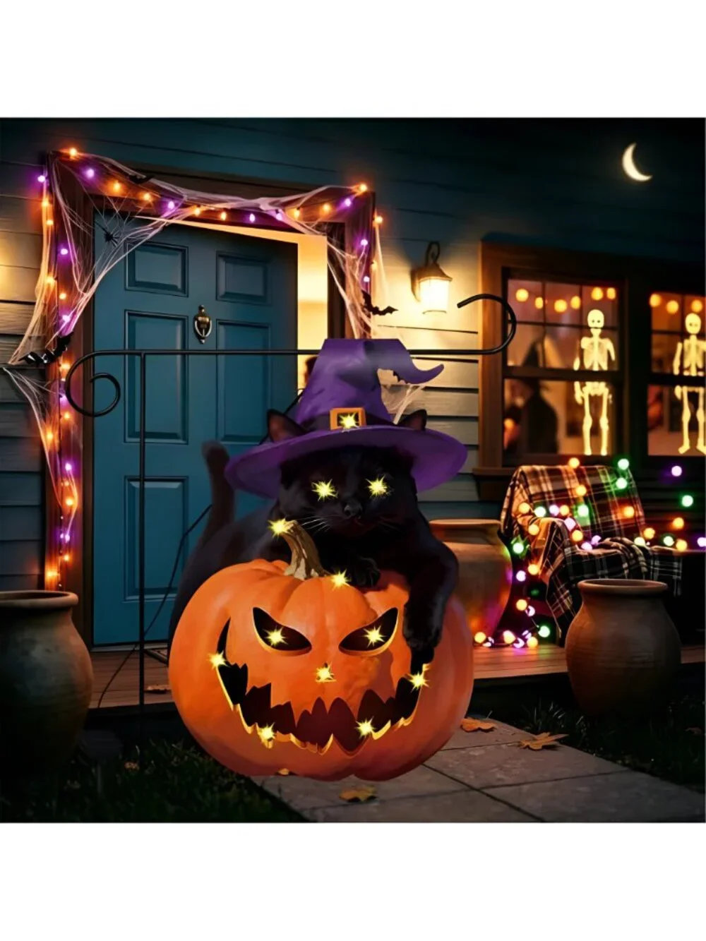 12 x 18 Inches Lighted Halloween Black Cat Pumpkin Garden Flag Decorations -